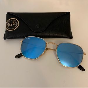 Hexagonal Blue-Mirrored Ray Ban Sunglasses